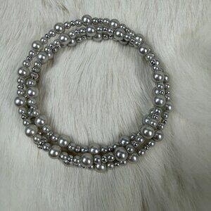 Faux Pearl Memory Wire Wrap Bracelet